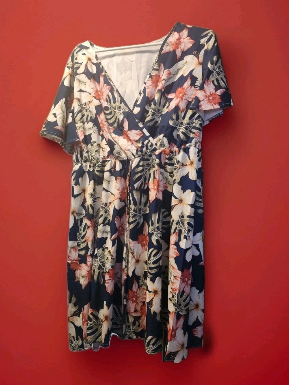 Hawaiian floral print polyester dress